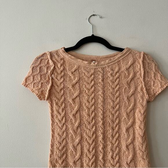 Free People Baby Cable Knit Short Sleeve Sweater in Peach - Picture 5 of 8